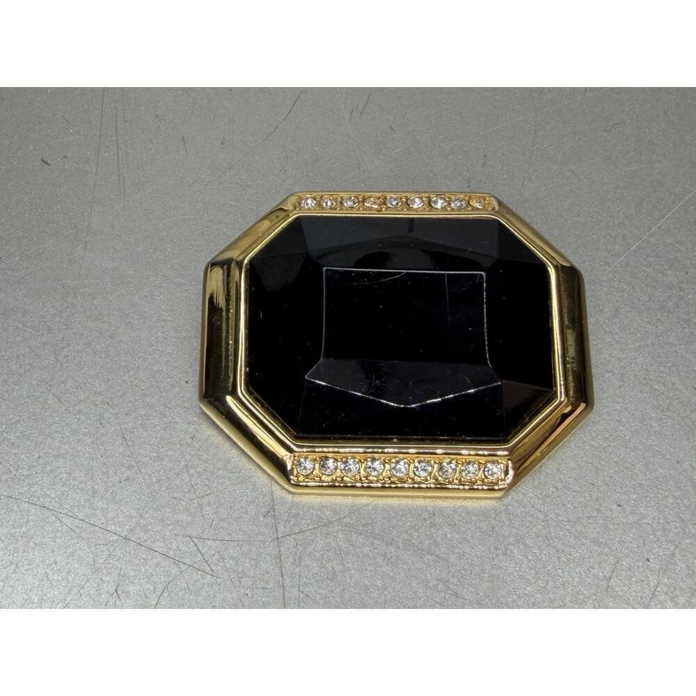 Vintage Art Deco Onyx Black Rhinestone Faceted Jewel Brooch Pin Glam Regal